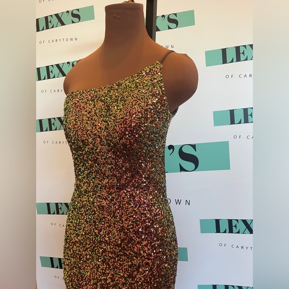 La Femme Bronze Sequin Evening Gown - Picture 2 of 8